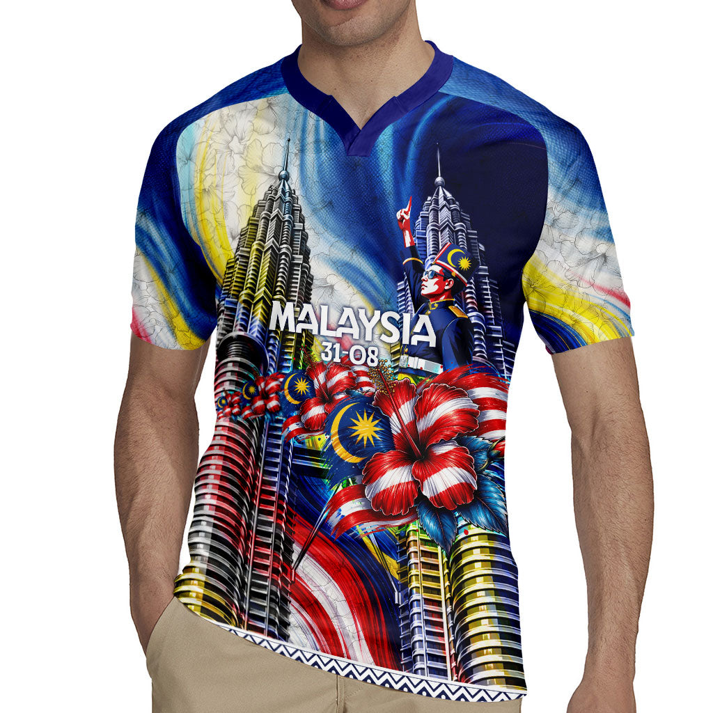 Malaysia Merdeka Independence Day Rugby Jersey Patriotic Twin Towers Soldier National Flower Graphic