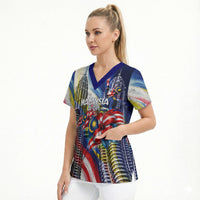 Malaysia Merdeka Independence Day Scrub Top Patriotic Twin Towers Soldier National Flower Graphic