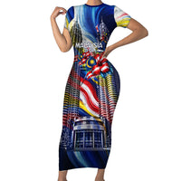 Malaysia Merdeka Independence Day Short Sleeve Bodycon Dress Patriotic Twin Towers Soldier National Flower Graphic