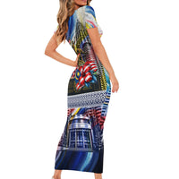 Malaysia Merdeka Independence Day Short Sleeve Bodycon Dress Patriotic Twin Towers Soldier National Flower Graphic
