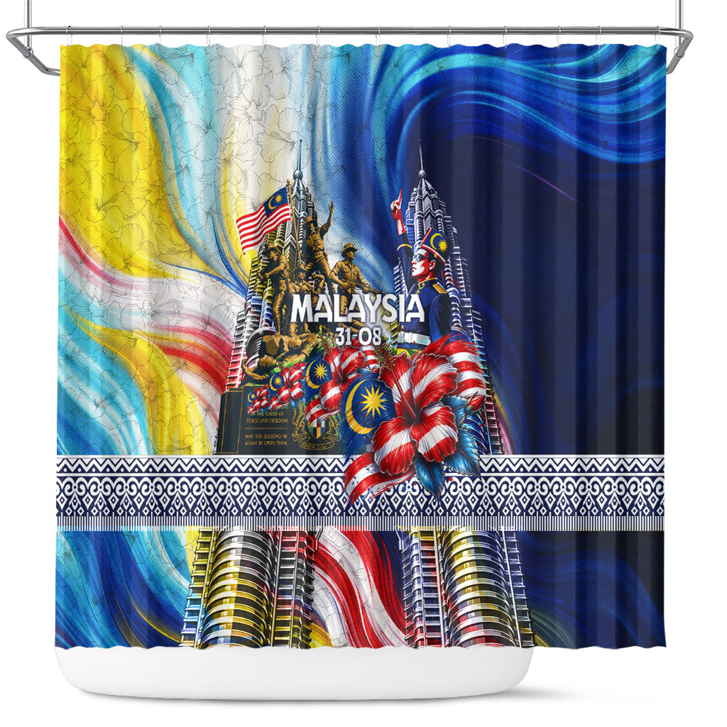 Malaysia Merdeka Independence Day Shower Curtain Patriotic Twin Towers Soldier National Flower Graphic