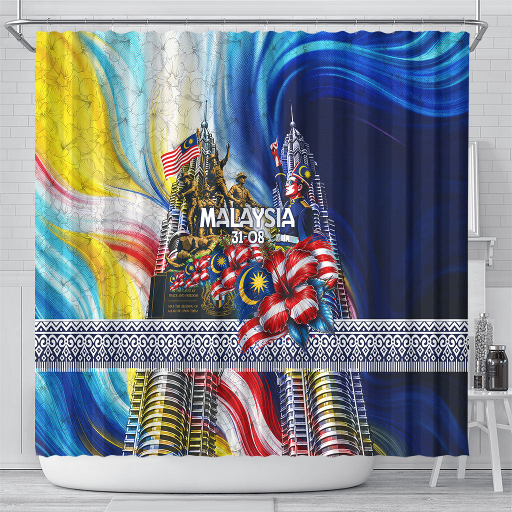 Malaysia Merdeka Independence Day Shower Curtain Patriotic Twin Towers Soldier National Flower Graphic