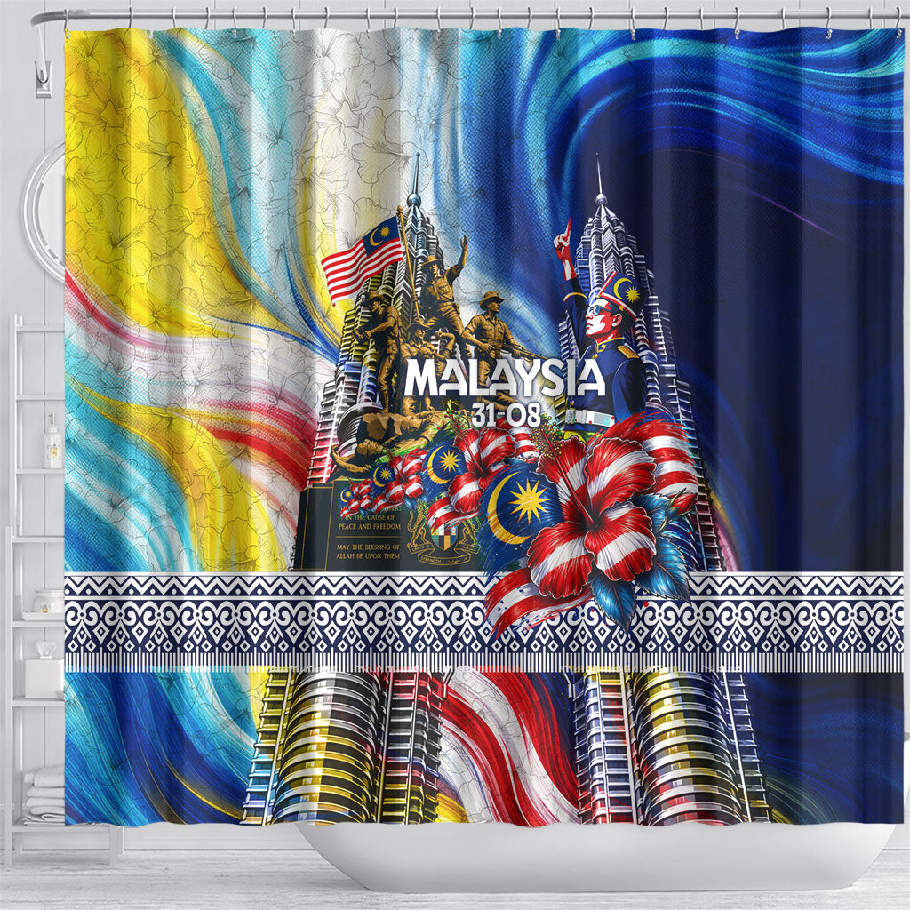 Malaysia Merdeka Independence Day Shower Curtain Patriotic Twin Towers Soldier National Flower Graphic