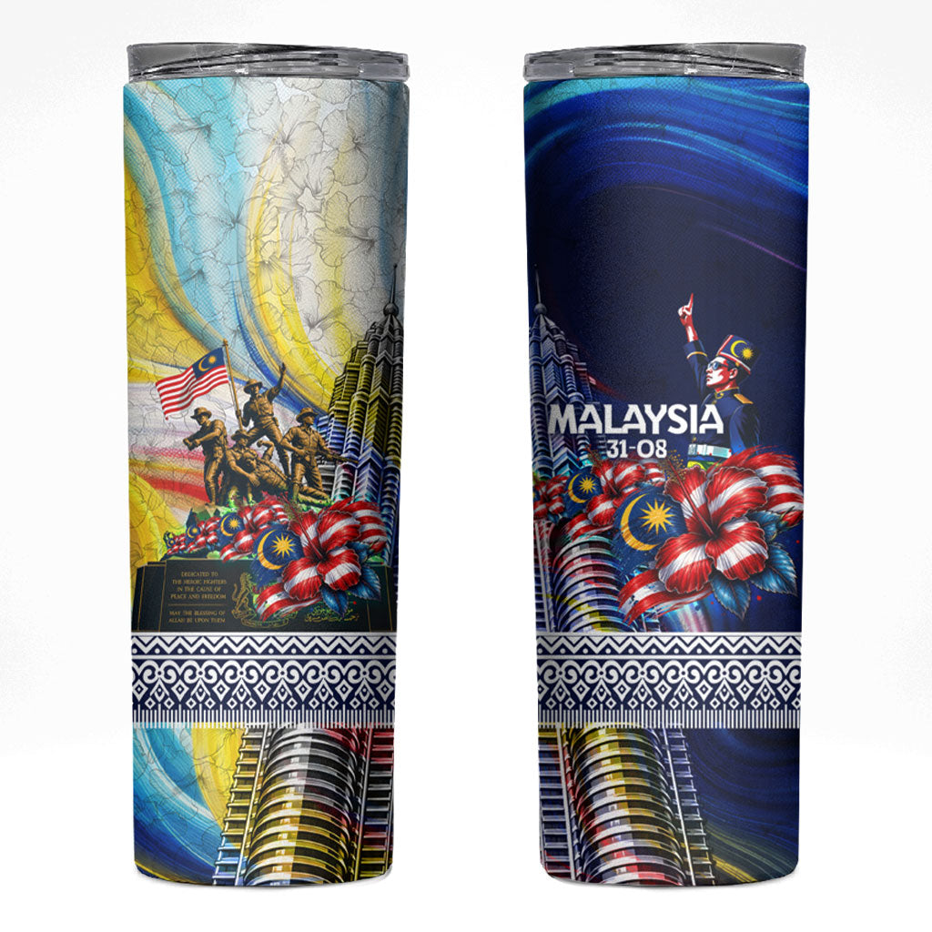 Malaysia Merdeka Independence Day Skinny Tumbler Patriotic Twin Towers Soldier National Flower Graphic