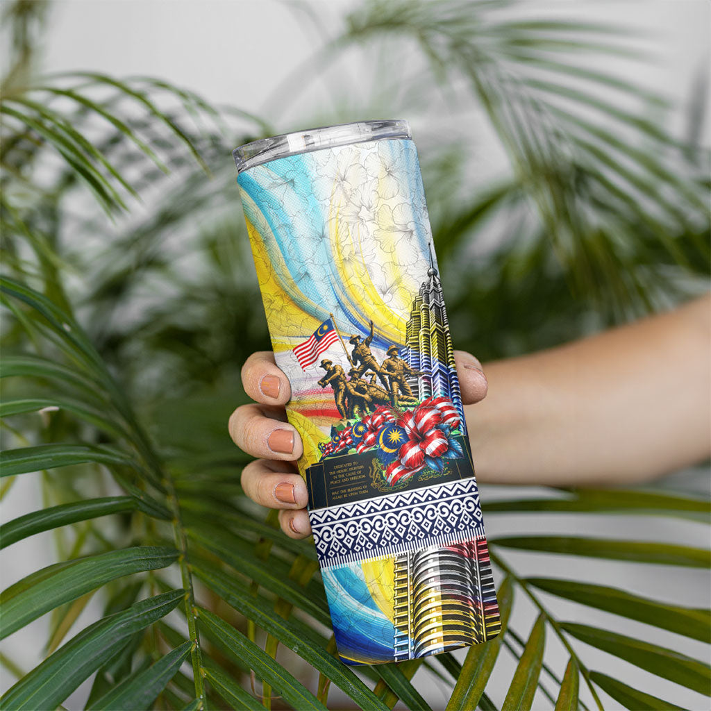 Malaysia Merdeka Independence Day Skinny Tumbler Patriotic Twin Towers Soldier National Flower Graphic