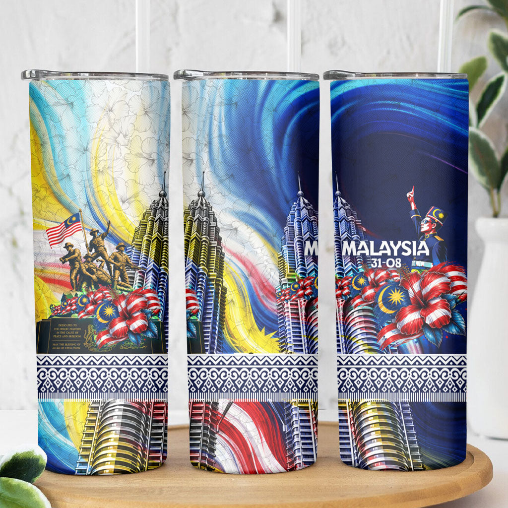 Malaysia Merdeka Independence Day Skinny Tumbler Patriotic Twin Towers Soldier National Flower Graphic