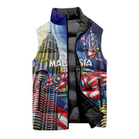 Malaysia Merdeka Independence Day Sleeveless Puffer Jacket Patriotic Twin Towers Soldier National Flower Graphic