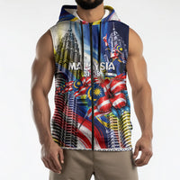 Malaysia Merdeka Independence Day Sleeveless Zip Hoodie Patriotic Twin Towers Soldier National Flower Graphic