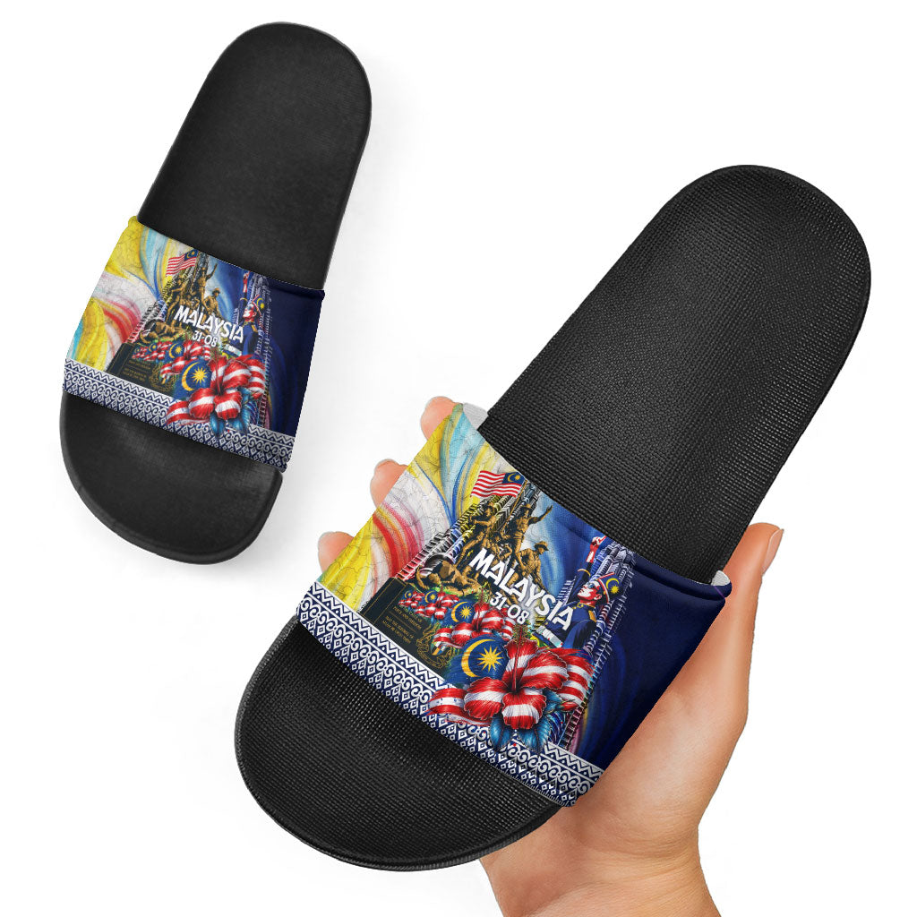 Malaysia Merdeka Independence Day Slide Sandals Patriotic Twin Towers Soldier National Flower Graphic