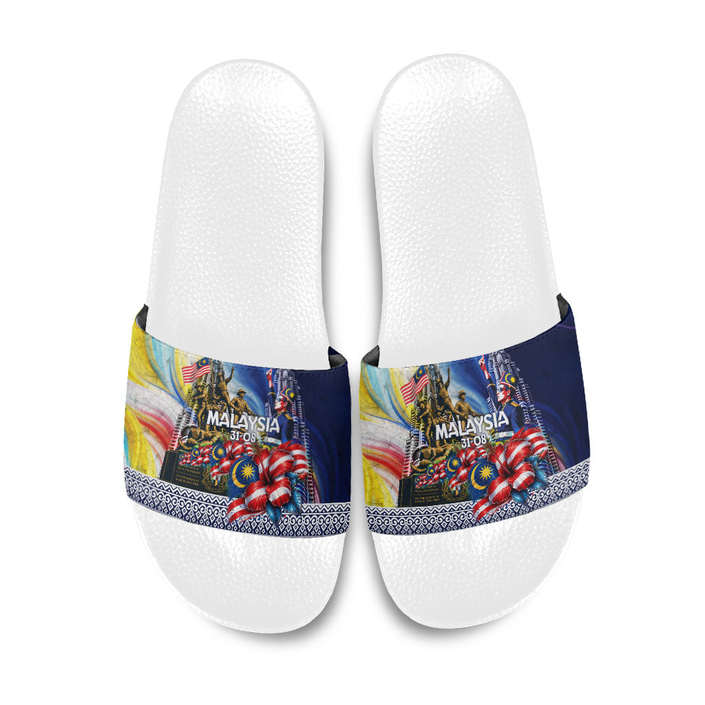 Malaysia Merdeka Independence Day Slide Sandals Patriotic Twin Towers Soldier National Flower Graphic