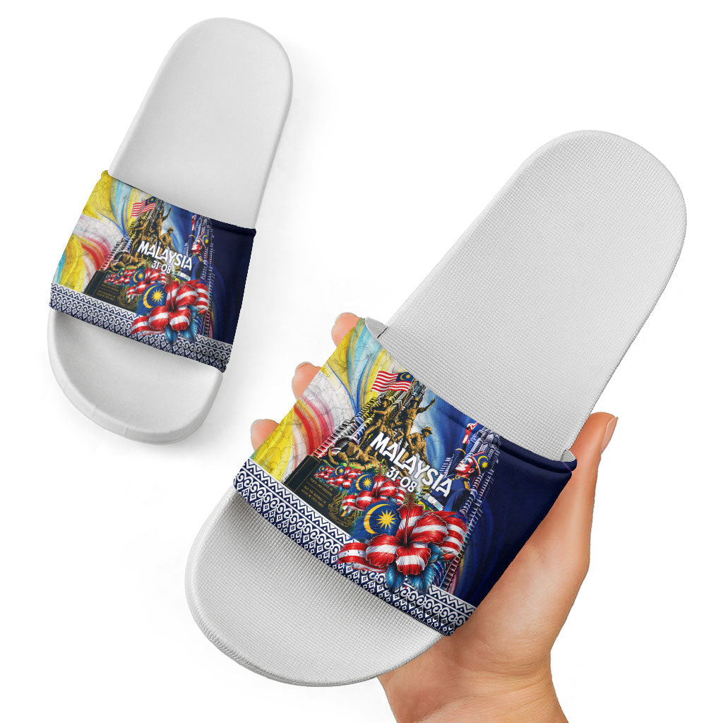 Malaysia Merdeka Independence Day Slide Sandals Patriotic Twin Towers Soldier National Flower Graphic