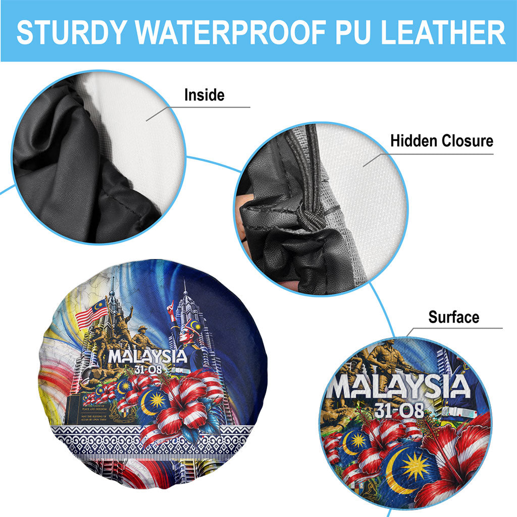 Malaysia Merdeka Independence Day Spare Tire Cover Patriotic Twin Towers Soldier National Flower Graphic