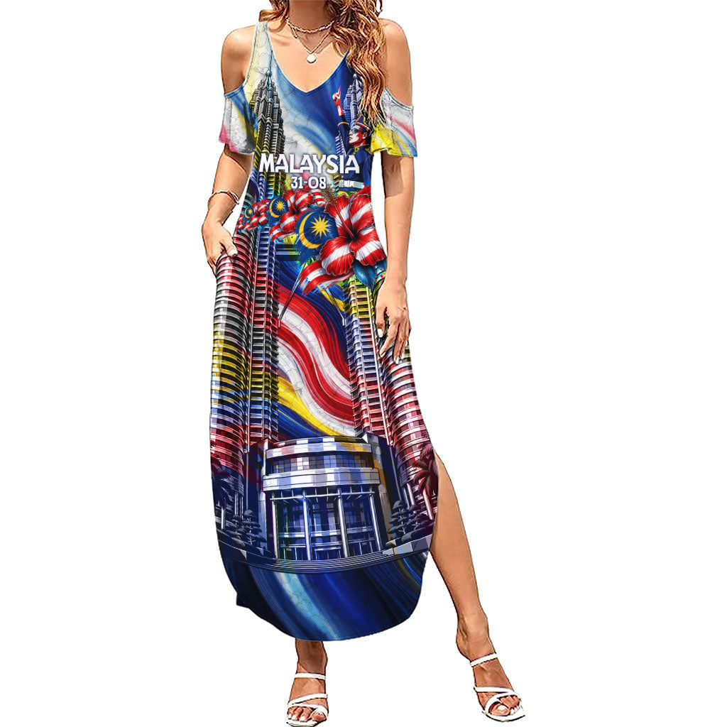 Malaysia Merdeka Independence Day Summer Maxi Dress Patriotic Twin Towers Soldier National Flower Graphic
