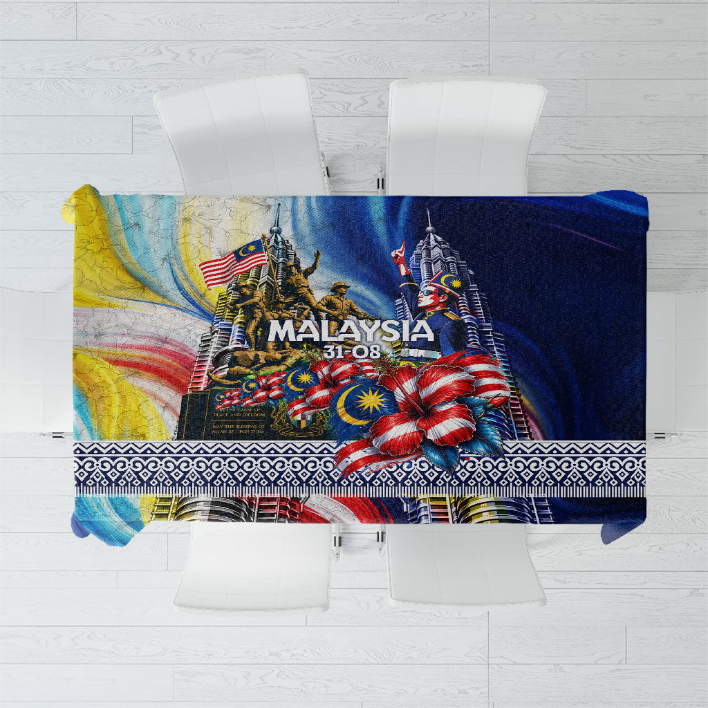 Malaysia Merdeka Independence Day Tablecloth Patriotic Twin Towers Soldier National Flower Graphic