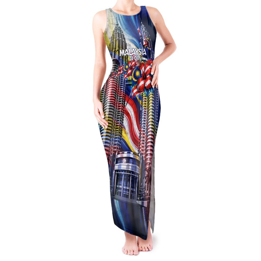 Malaysia Merdeka Independence Day Tank Maxi Dress Patriotic Twin Towers Soldier National Flower Graphic