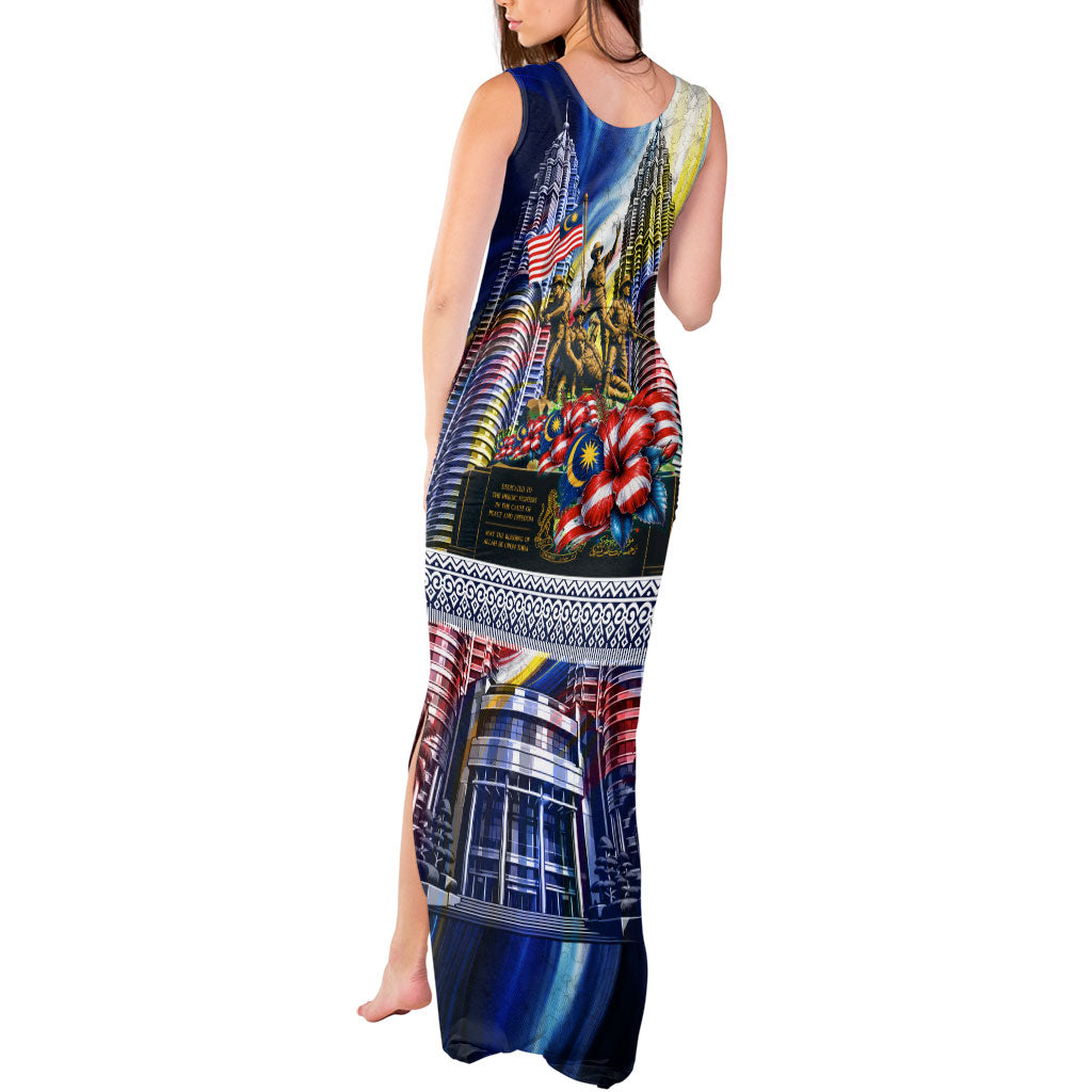 Malaysia Merdeka Independence Day Tank Maxi Dress Patriotic Twin Towers Soldier National Flower Graphic