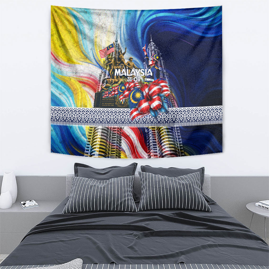 Malaysia Merdeka Independence Day Tapestry Patriotic Twin Towers Soldier National Flower Graphic