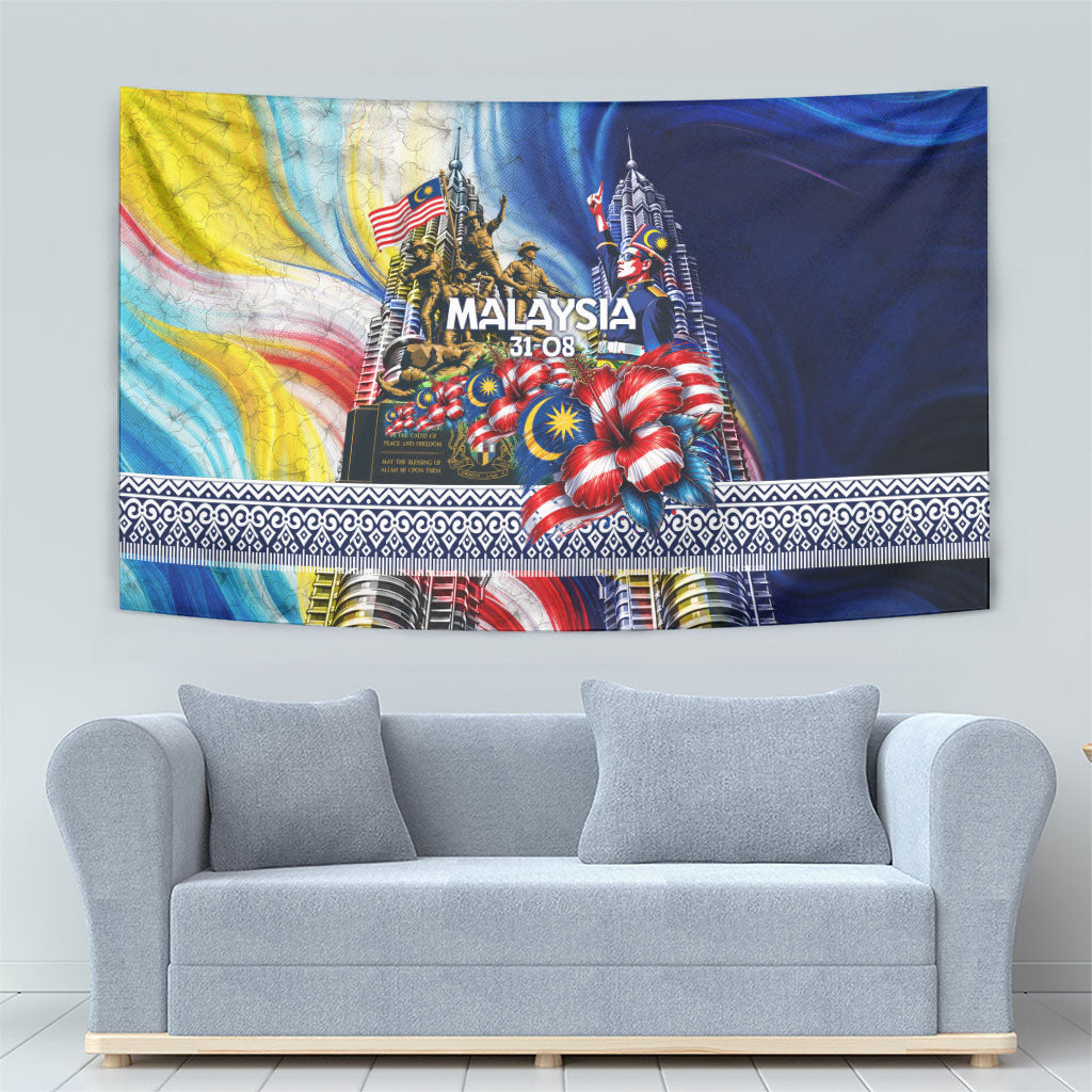 Malaysia Merdeka Independence Day Tapestry Patriotic Twin Towers Soldier National Flower Graphic
