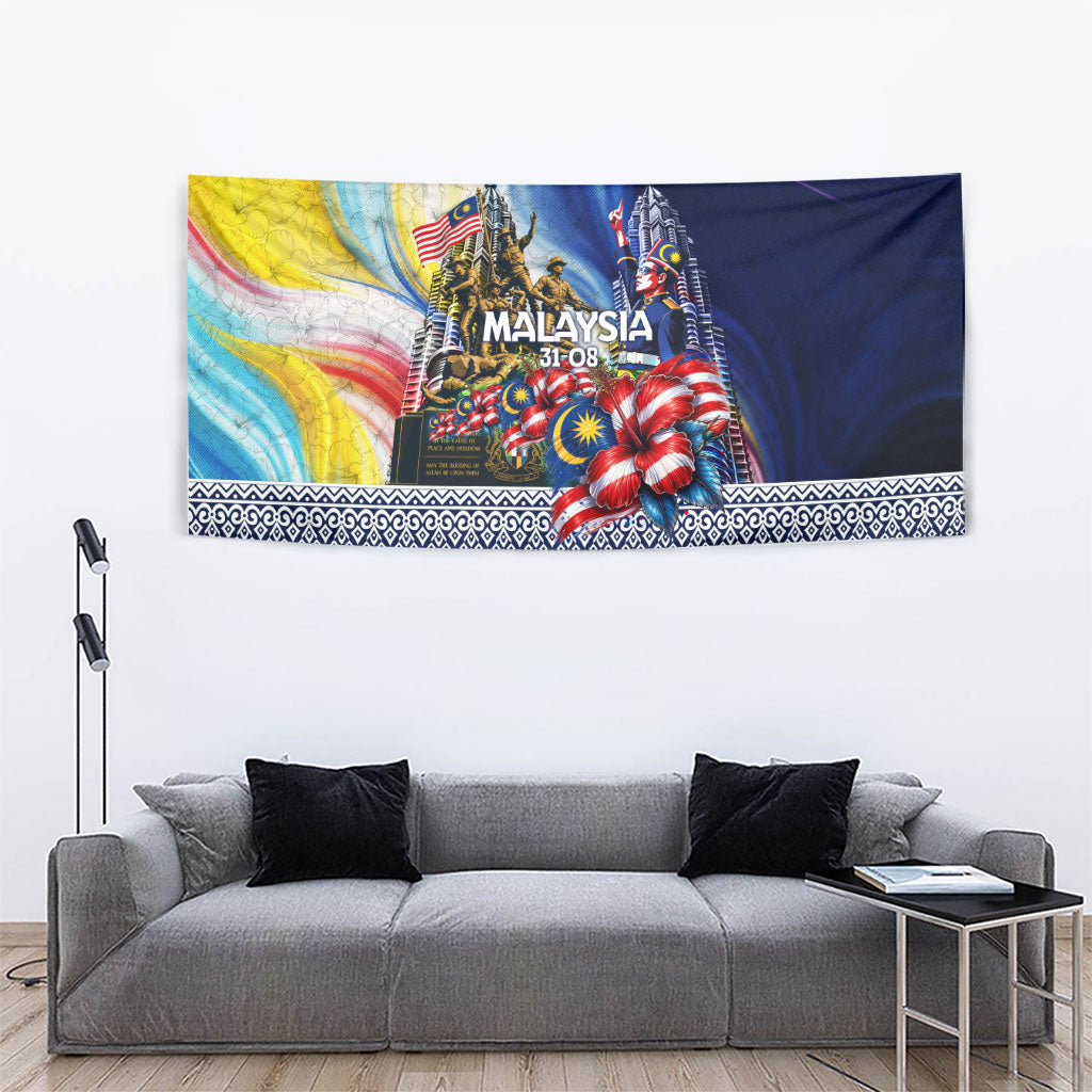 Malaysia Merdeka Independence Day Tapestry Patriotic Twin Towers Soldier National Flower Graphic