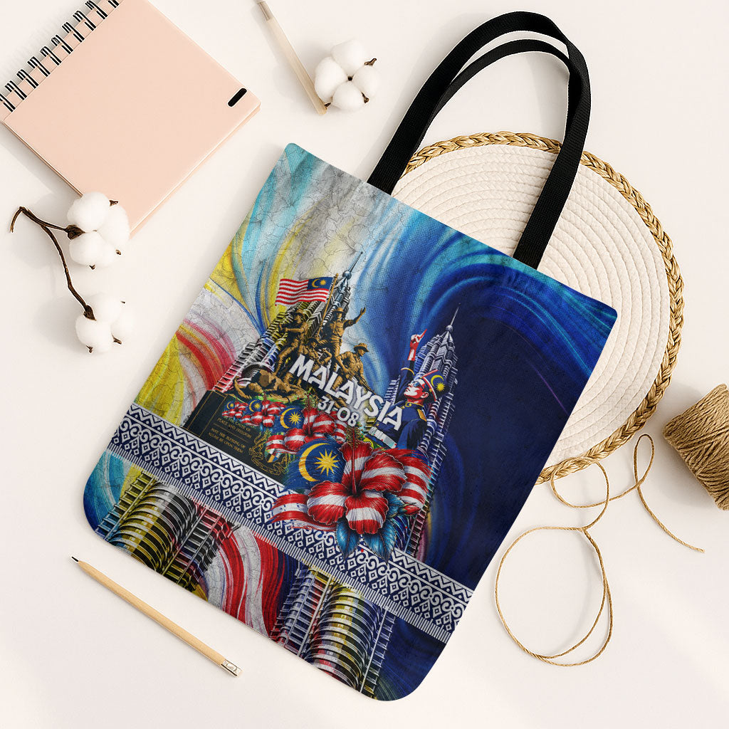 Malaysia Merdeka Independence Day Tote Bag Patriotic Twin Towers Soldier National Flower Graphic