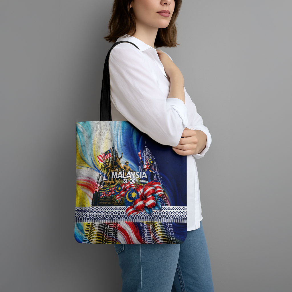 Malaysia Merdeka Independence Day Tote Bag Patriotic Twin Towers Soldier National Flower Graphic