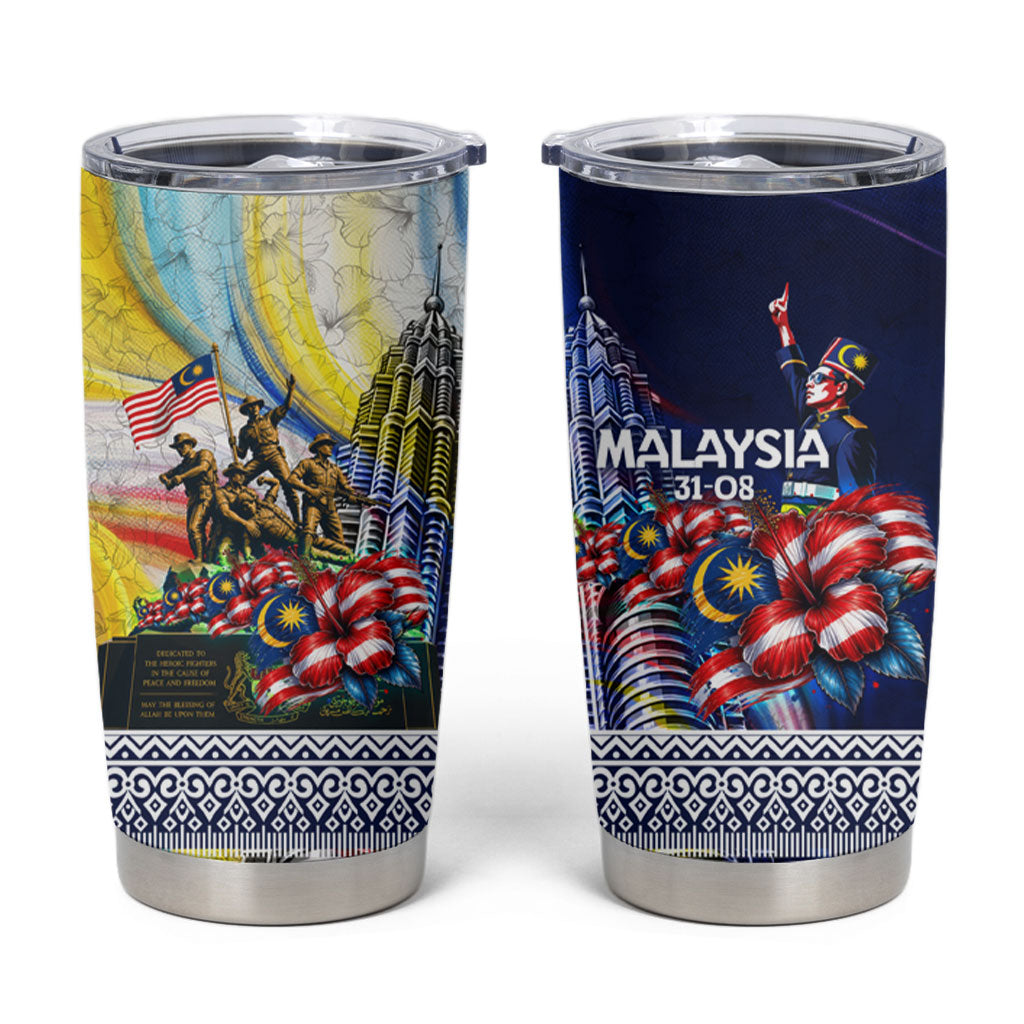 Malaysia Merdeka Independence Day Tumbler Cup Patriotic Twin Towers Soldier National Flower Graphic