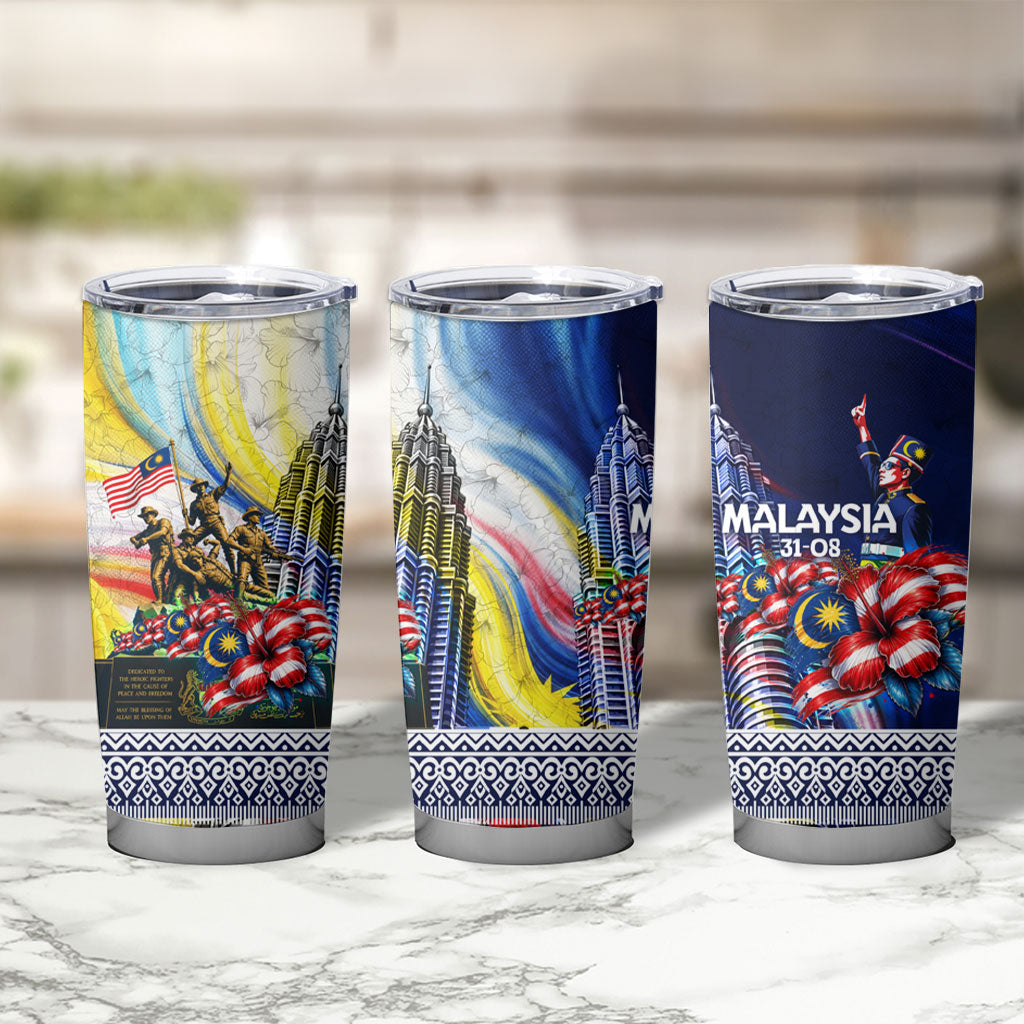 Malaysia Merdeka Independence Day Tumbler Cup Patriotic Twin Towers Soldier National Flower Graphic