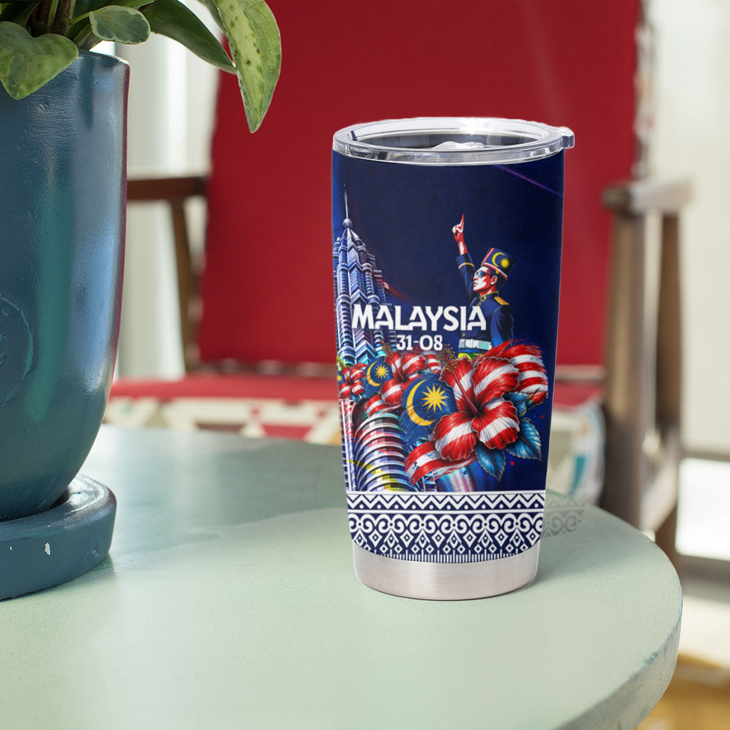 Malaysia Merdeka Independence Day Tumbler Cup Patriotic Twin Towers Soldier National Flower Graphic