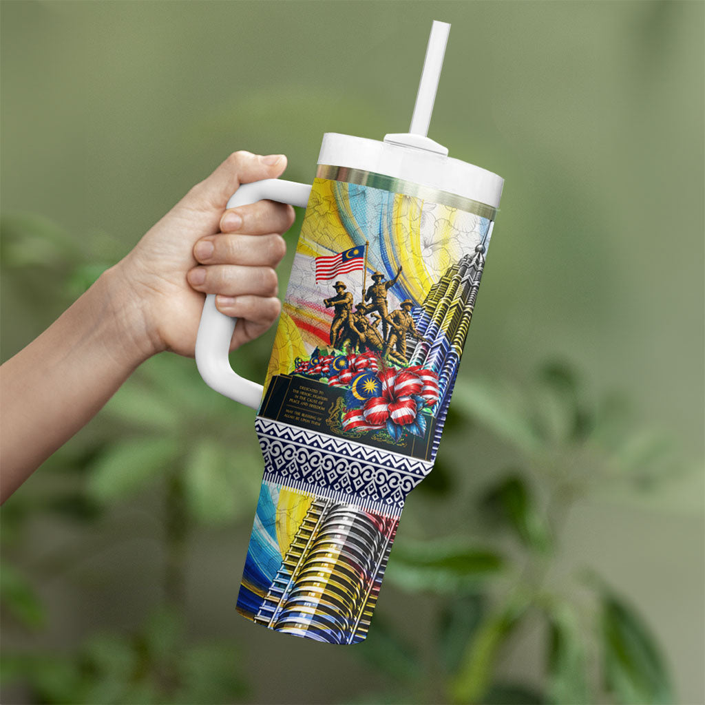 Malaysia Merdeka Independence Day Tumbler With Handle Patriotic Twin Towers Soldier National Flower Graphic