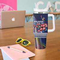 Malaysia Merdeka Independence Day Tumbler With Handle Patriotic Twin Towers Soldier National Flower Graphic