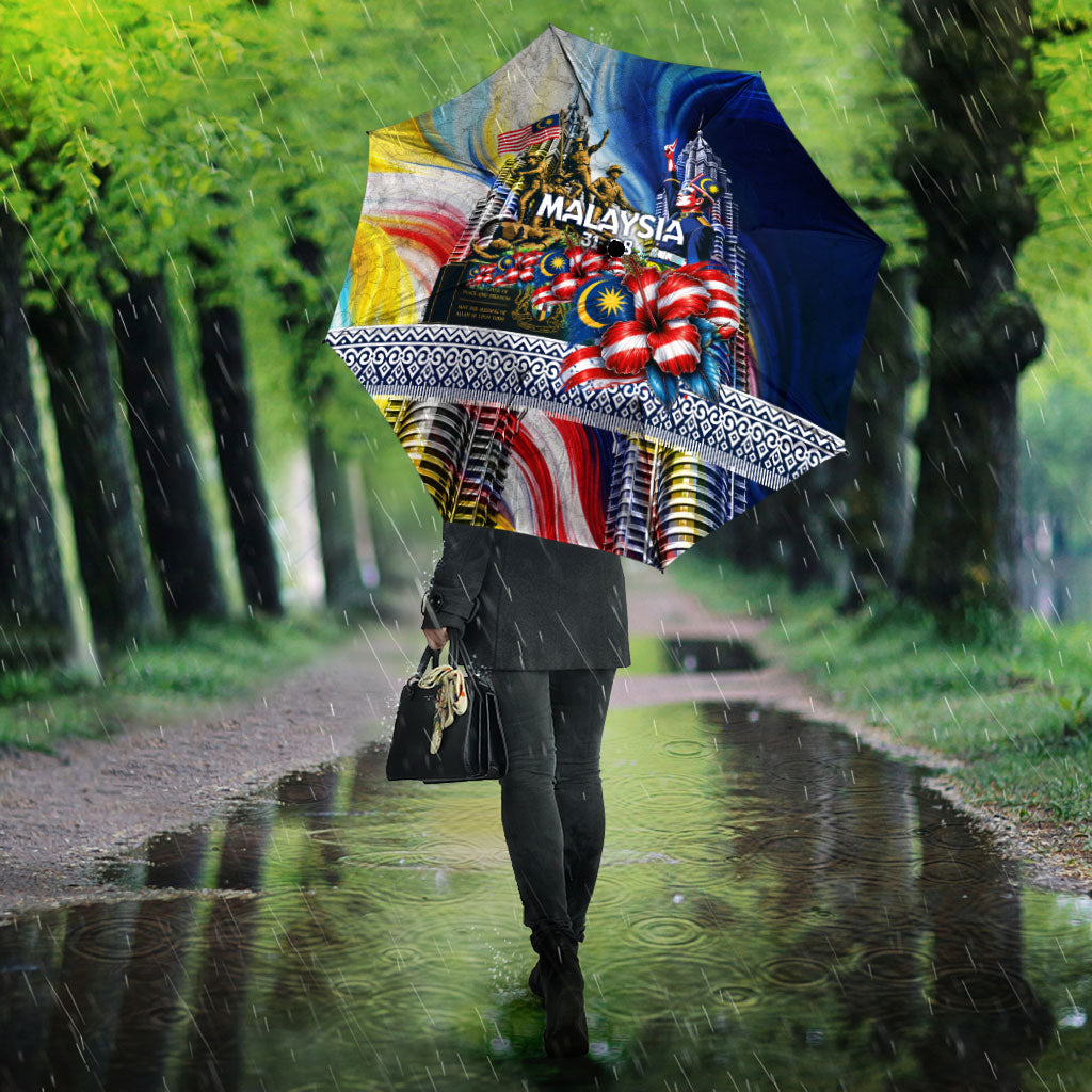 Malaysia Merdeka Independence Day Umbrella Patriotic Twin Towers Soldier National Flower Graphic