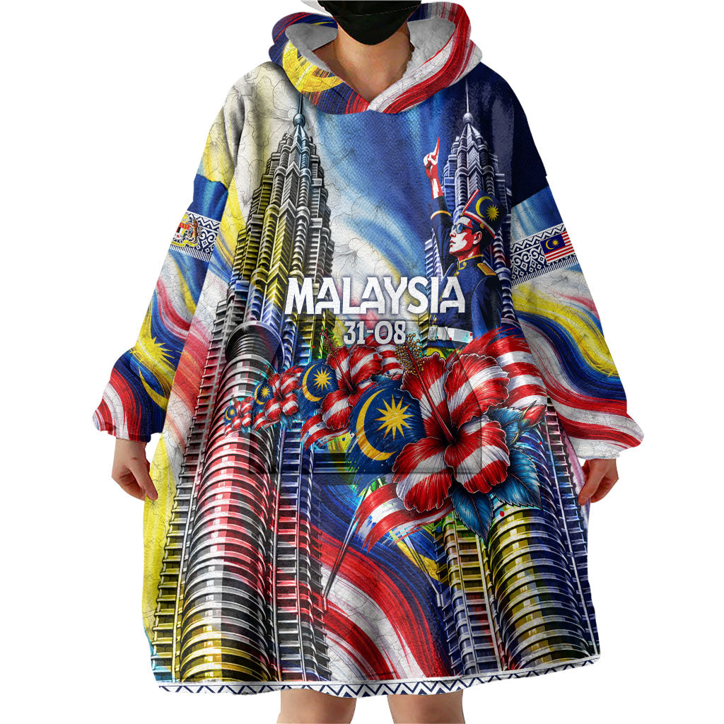 Malaysia Merdeka Independence Day Wearable Blanket Hoodie Patriotic Twin Towers Soldier National Flower Graphic