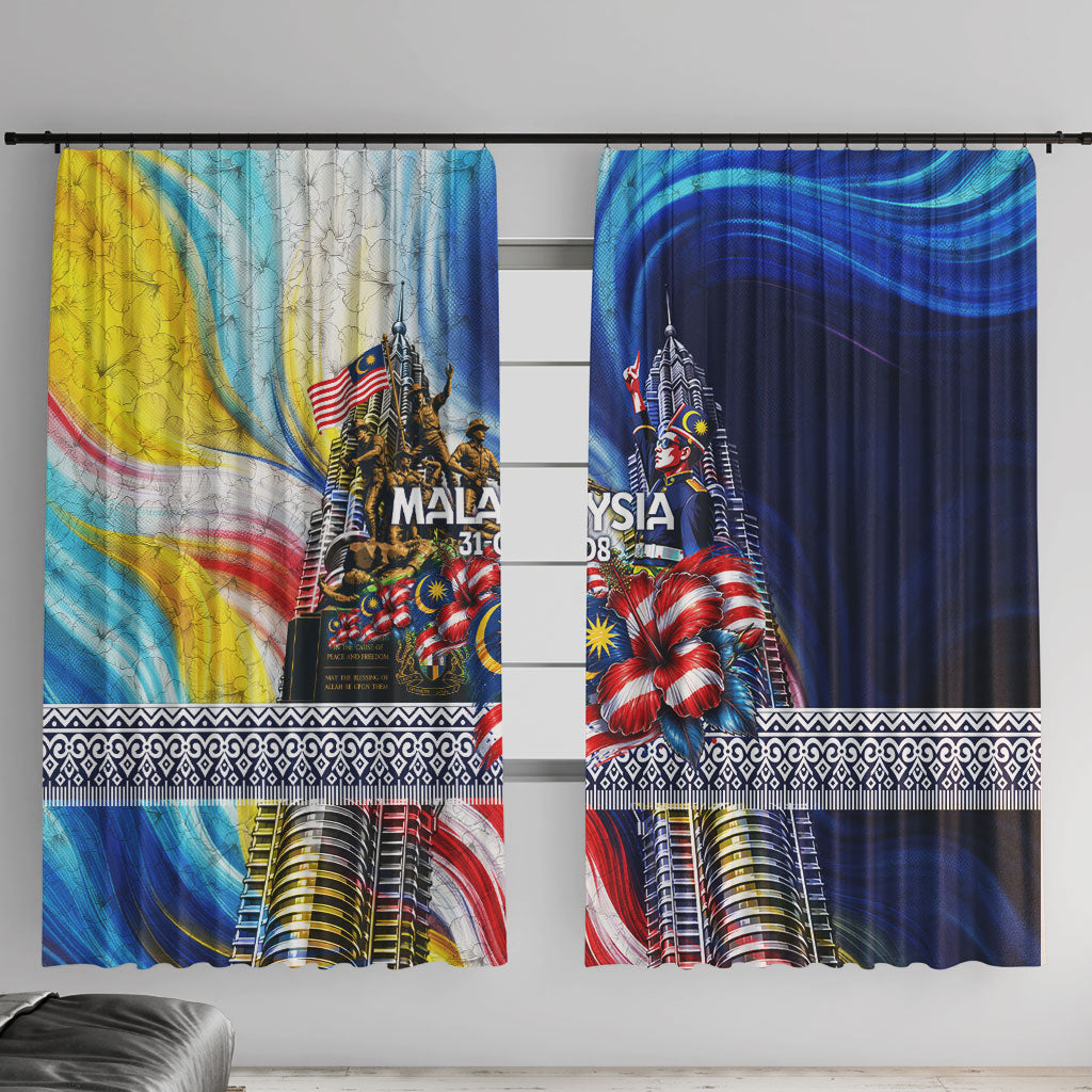 Malaysia Merdeka Independence Day Window Curtain Patriotic Twin Towers Soldier National Flower Graphic