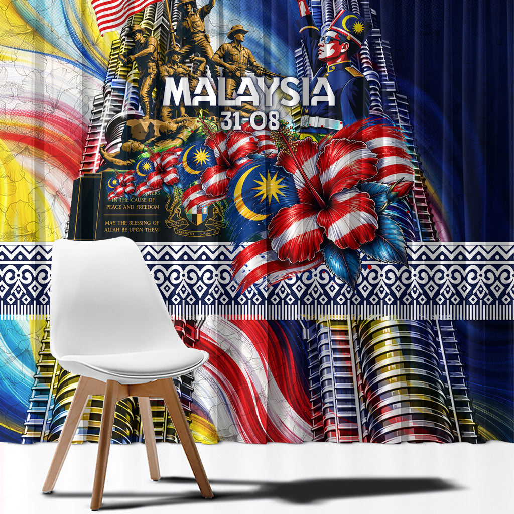 Malaysia Merdeka Independence Day Window Curtain Patriotic Twin Towers Soldier National Flower Graphic