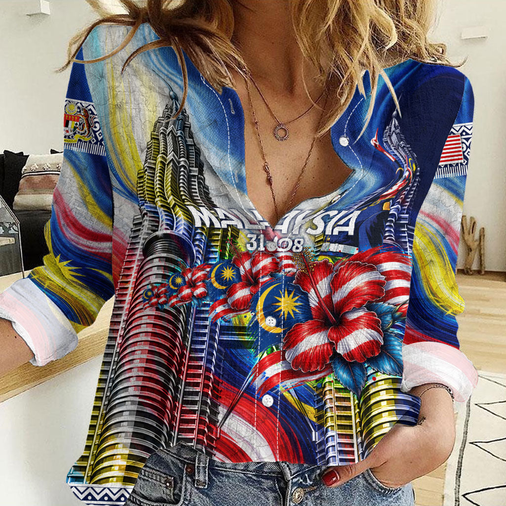 Malaysia Merdeka Independence Day Women Casual Shirt Patriotic Twin Towers Soldier National Flower Graphic