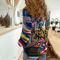 Malaysia Merdeka Independence Day Women Casual Shirt Patriotic Twin Towers Soldier National Flower Graphic
