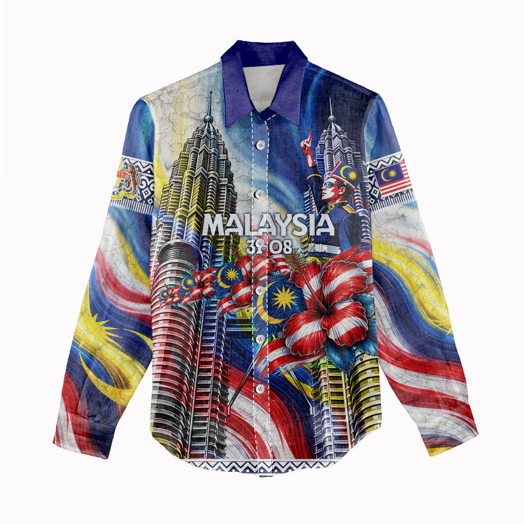 Malaysia Merdeka Independence Day Women Casual Shirt Patriotic Twin Towers Soldier National Flower Graphic
