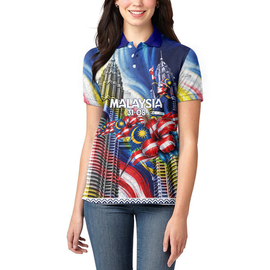 Malaysia Merdeka Independence Day Women Polo Shirt Patriotic Twin Towers Soldier National Flower Graphic