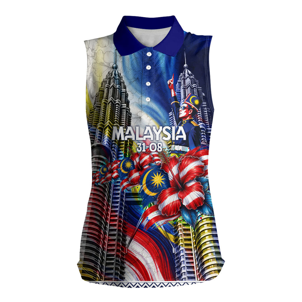 Malaysia Merdeka Independence Day Women Sleeveless Polo Shirt Patriotic Twin Towers Soldier National Flower Graphic