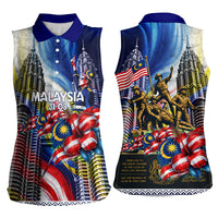 Malaysia Merdeka Independence Day Women Sleeveless Polo Shirt Patriotic Twin Towers Soldier National Flower Graphic
