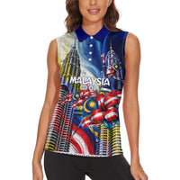 Malaysia Merdeka Independence Day Women Sleeveless Polo Shirt Patriotic Twin Towers Soldier National Flower Graphic