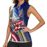 Malaysia Merdeka Independence Day Women Sleeveless Polo Shirt Patriotic Twin Towers Soldier National Flower Graphic