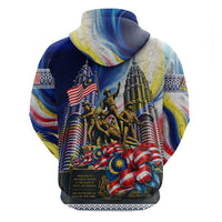 Malaysia Merdeka Independence Day Zip Hoodie Patriotic Twin Towers Soldier National Flower Graphic