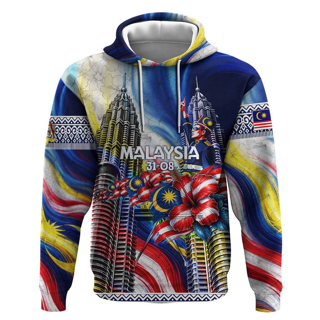 Malaysia Merdeka Independence Day Zip Hoodie Patriotic Twin Towers Soldier National Flower Graphic