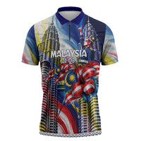 Malaysia Merdeka Independence Day Zipper Polo Shirt Patriotic Twin Towers Soldier National Flower Graphic