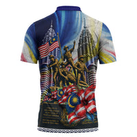 Malaysia Merdeka Independence Day Zipper Polo Shirt Patriotic Twin Towers Soldier National Flower Graphic