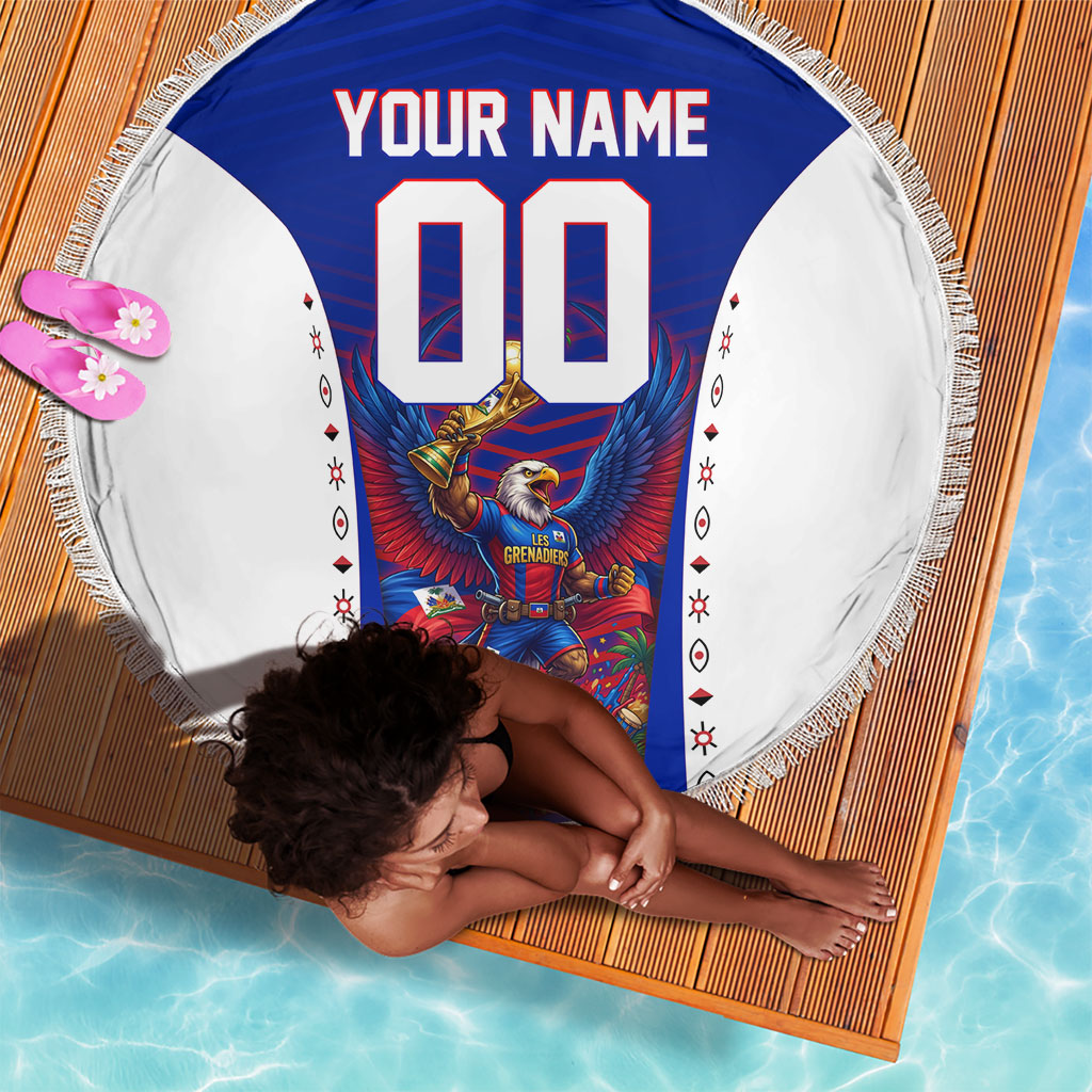 Personalized Haiti Football Eagle Champions Beach Blanket Les Grenadiers Soccer Trophy 2026 Heritage Flag