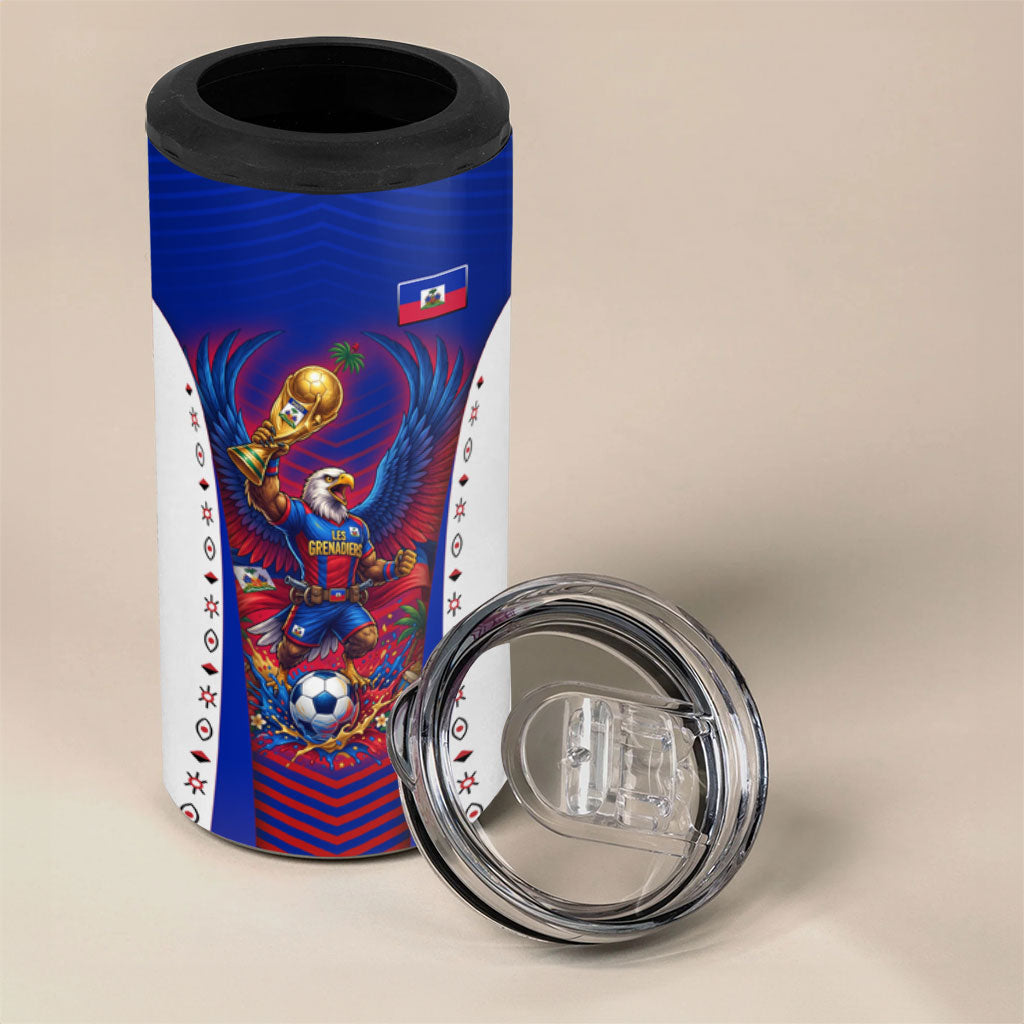 Personalized Haiti Football Eagle Champions 4 in 1 Can Cooler Tumbler Les Grenadiers Soccer Trophy 2026 Heritage Flag