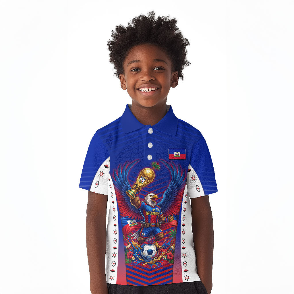 Personalized Haiti Football Eagle Champions Kid Polo Shirt Les Grenadiers Soccer Trophy 2026 Heritage Flag
