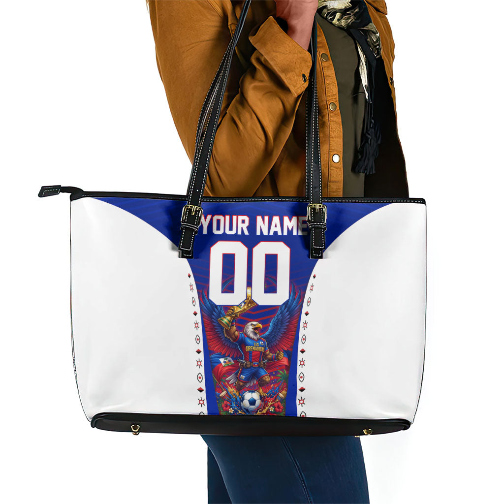 Personalized Haiti Football Eagle Champions Leather Tote Bag Les Grenadiers Soccer Trophy 2026 Heritage Flag